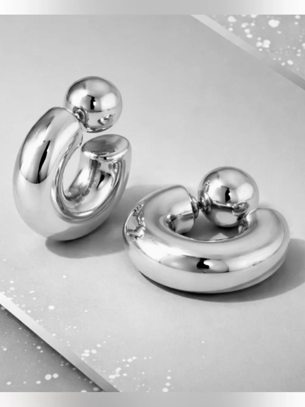 Chunky Silver tone Reversible C-Hoop Earrings